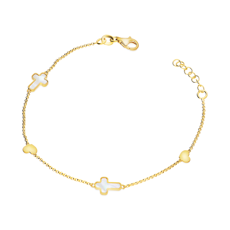 Bransoleta pozłacana z sercami i krzyżykami