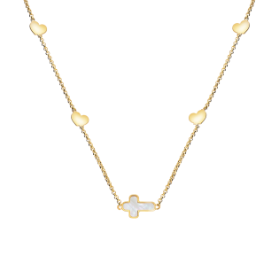 Naszyjnik pozłacany z sercami i krzyżykiem