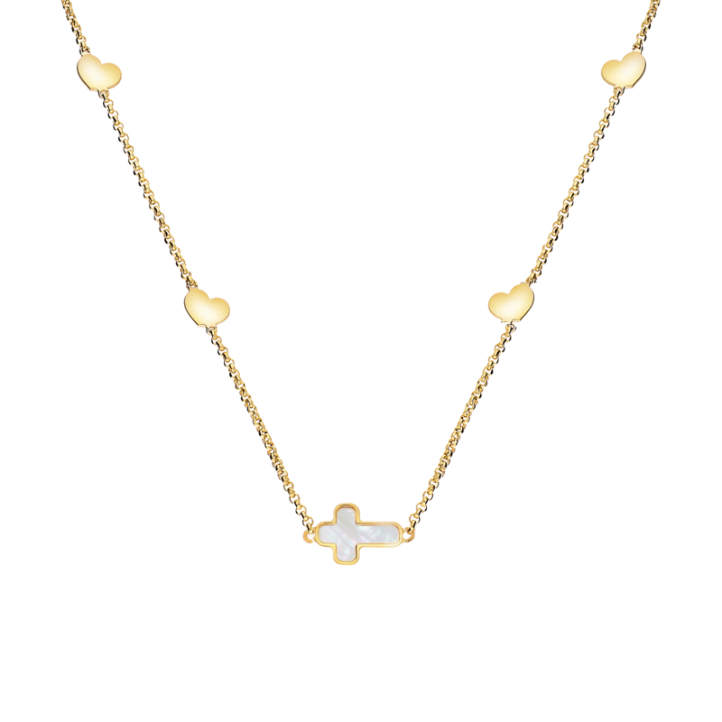 Naszyjnik pozłacany z sercami i krzyżykiem