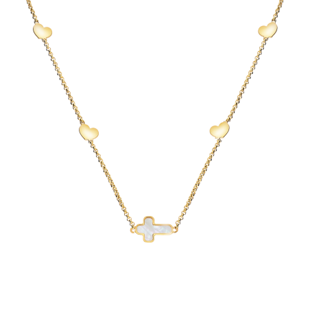 Naszyjnik pozłacany z sercami i krzyżykiem