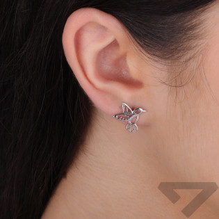 Kolczyki srebrne ażurowy ptak