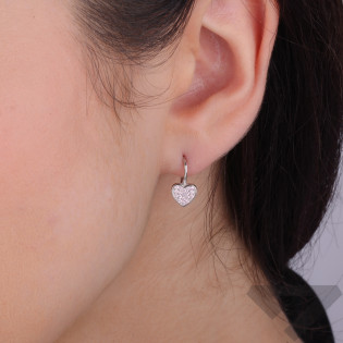 Kolczyki srebrne dla dziewczynki serce z jasno różowymi cyrkoniami