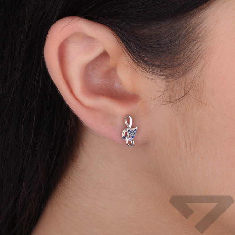 Kolczyki srebrne klucz wiolinowy z cyrkoniami