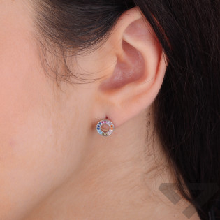 Kolczyki srebrne koło z kolorowymi cyrkoniami