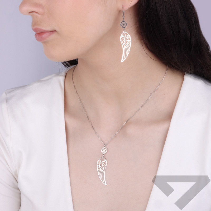 Kolczyki srebrne ażurowe skrzydło i koło ornament