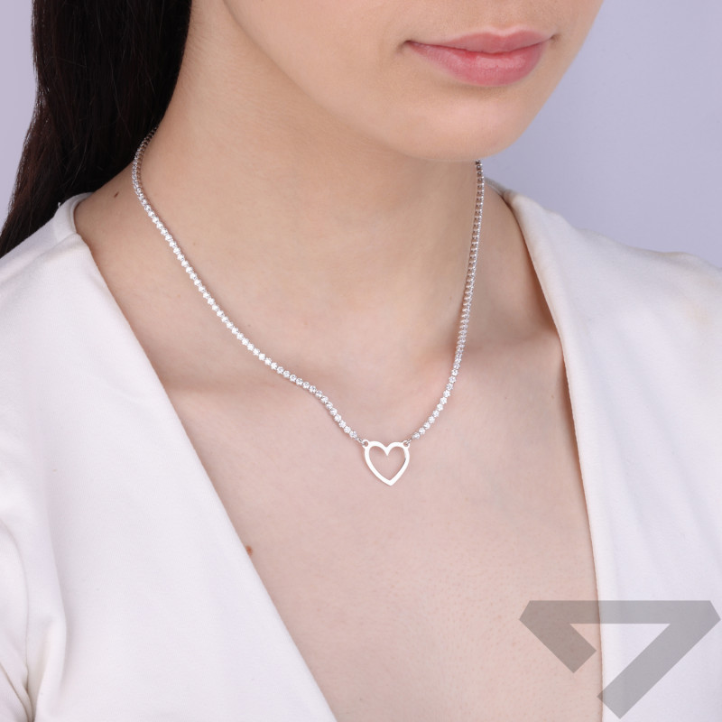 Naszyjnik srebrny serce i rząd białych cyrkonii NI XGI04996 ROD próba 925