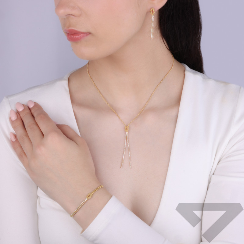 Kolczyki pozłacane węzeł z białymi cyrkoniami