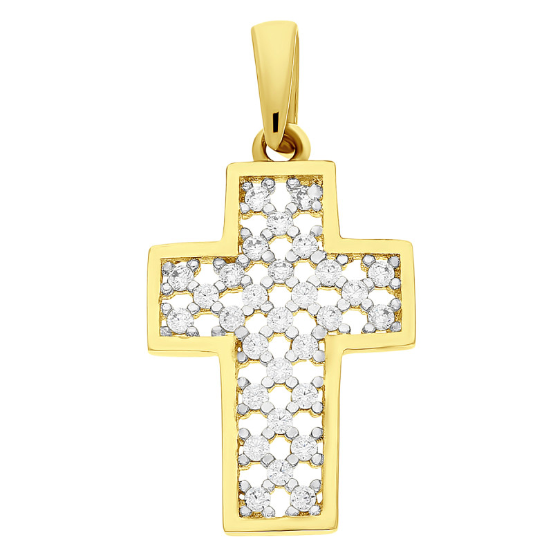 Krzyżyk złoty ażurowy z cyrkoniami próba 375