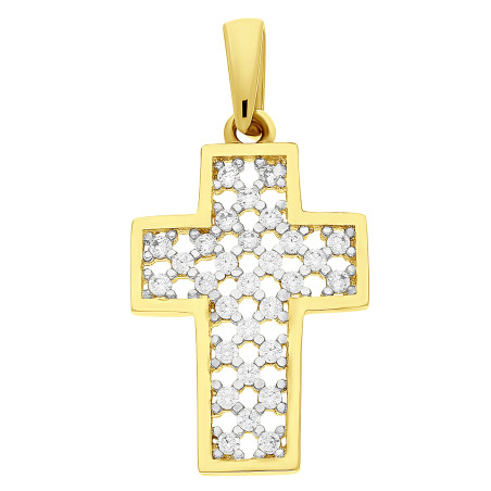 Krzyżyk złoty ażurowy z cyrkoniami próba 375