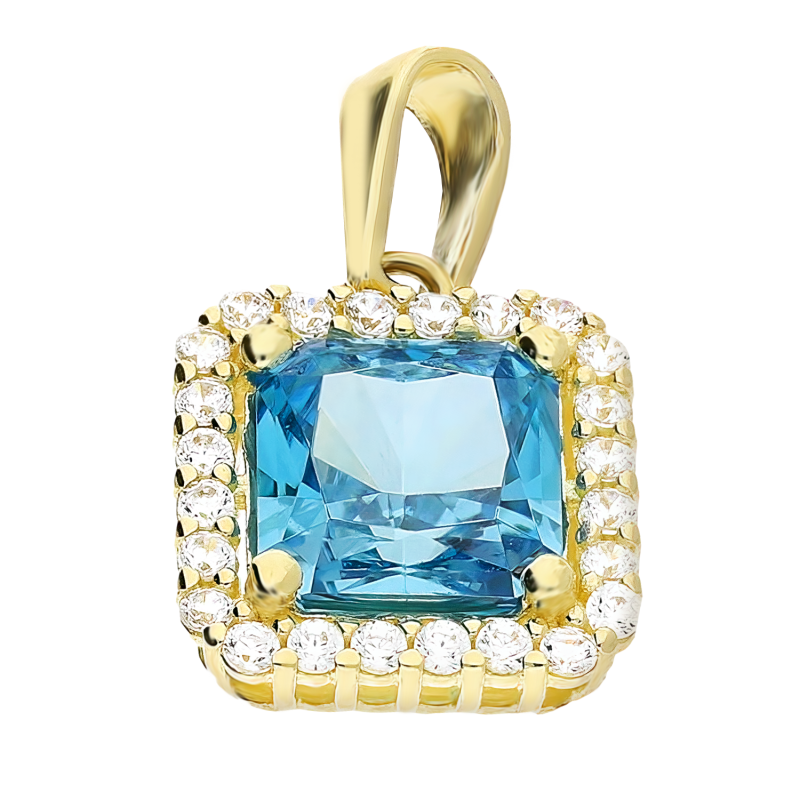 Zawieszka złota z jasno-niebieską kwadratową cyrkonią próba 375