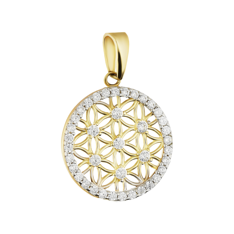 Zawieszka złota koło z ażurowymi kwiatami i cyrkoniami MZ T23-P-2322-CZ próba 375