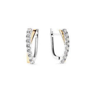 Kolczyki srebrne X z cyrkoniami i złotą blaszką