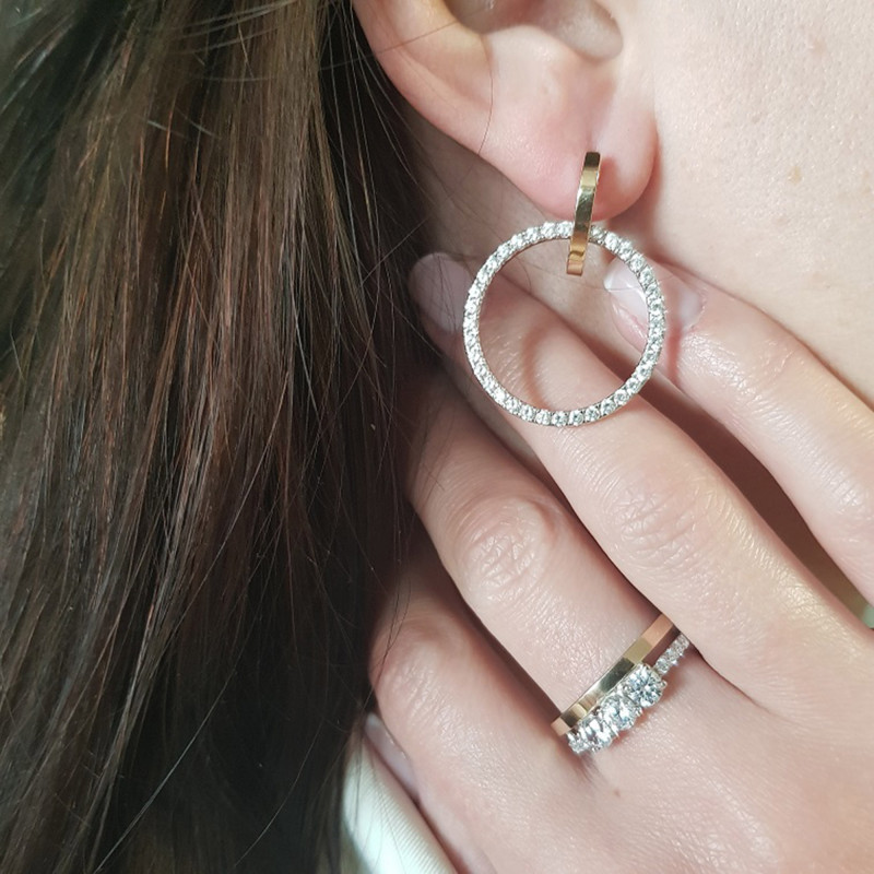 Srebrne kolczyki koła z cyrkoniami i złotem - JubilerSezam.pl