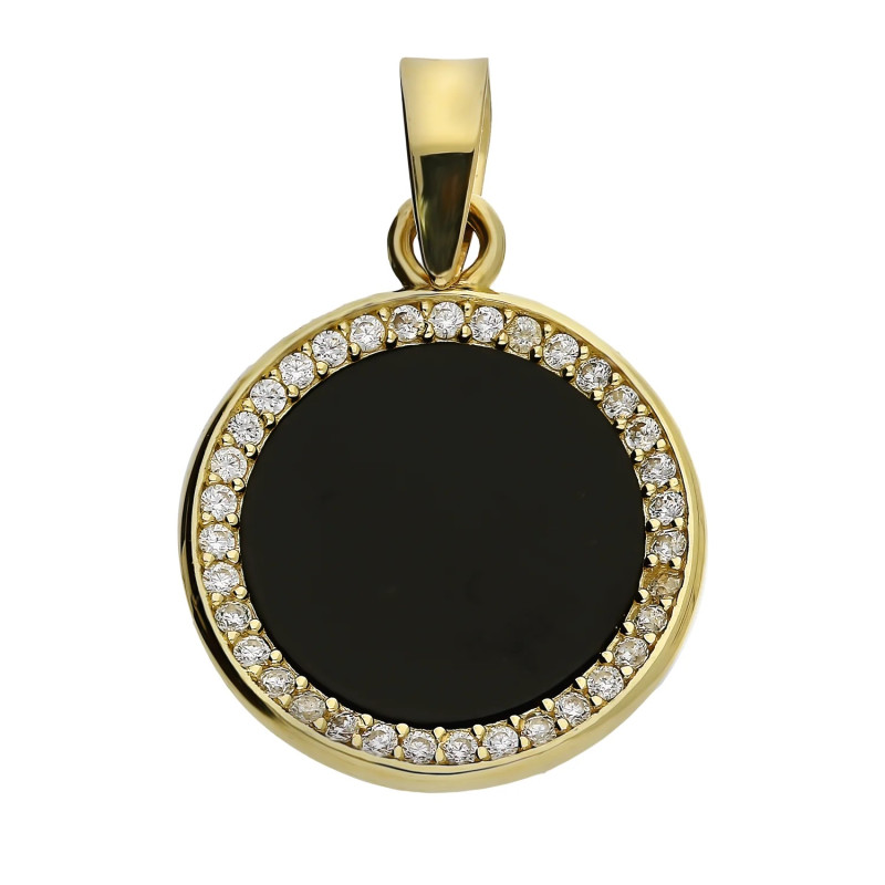 Zawieszka złota koło z onyksem i cyrkoniami próba 585