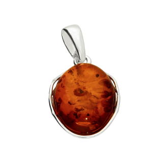 Zawieszka srebrna owalny bursztyn koniakowy próba 925