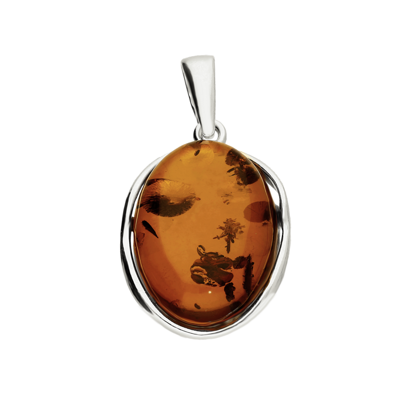 Zawieszka srebrna owalny bursztyn koniakowy próba 925