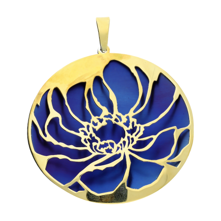 Zawieszka srebrna pozłacana ażurowe koło z tytanem