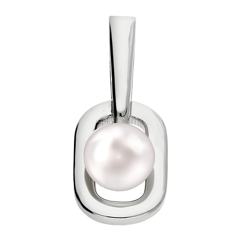 Zawieszka srebrna biała perła w prostokącie