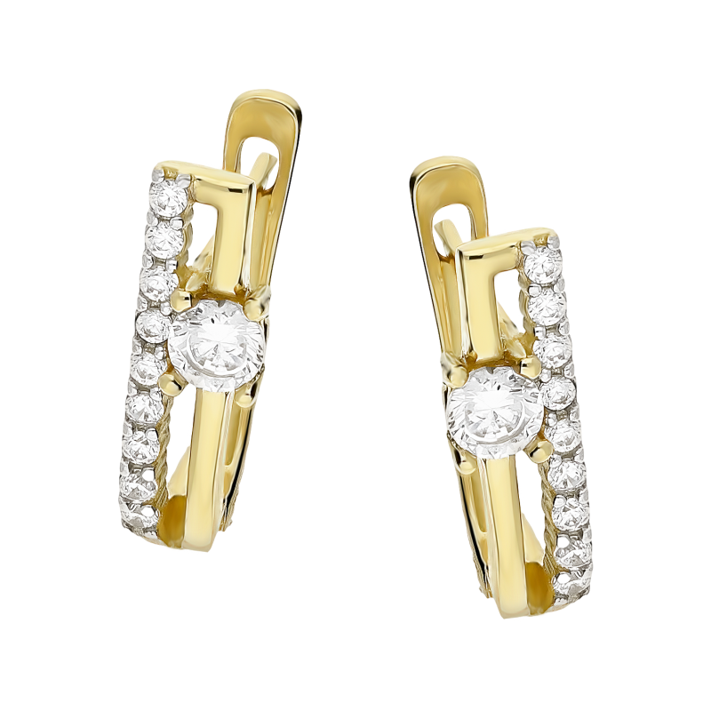 Kolczyki złote LINE z białymi cyrkoniami próba 585