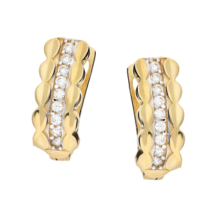 Kolczyki złote rząd cyrkonii i tłoczenie bokiem