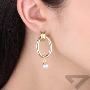 Kolczyki złote półkółko i owal z perłą