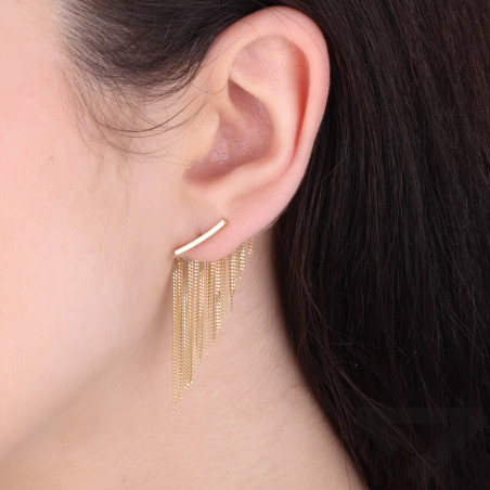 Kolczyki złote gładka kreska i łańcuszki pancer