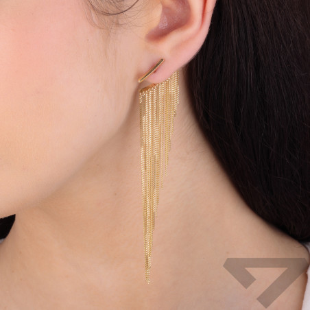 Kolczyki złote kreska i wiszące łańcuszki z tyłu