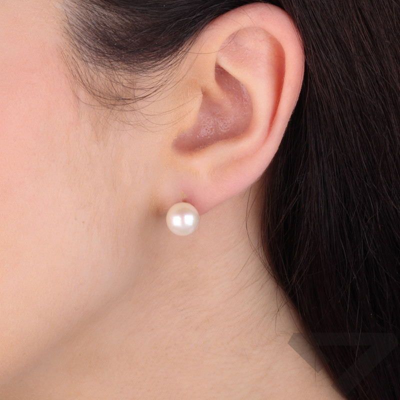 Kolczyki złote z białą perłą 8 mm