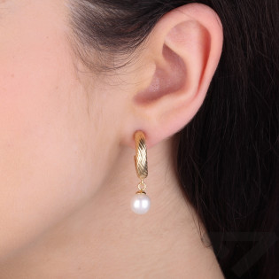 Kolczyki złote półkołko sznur z perłą