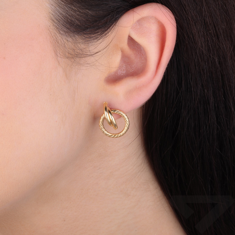 Kolczyki złote zaplecione półkółko i koło sznur