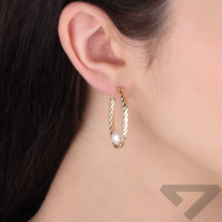 Kolczyki złote owalne kółka sznur z perłą