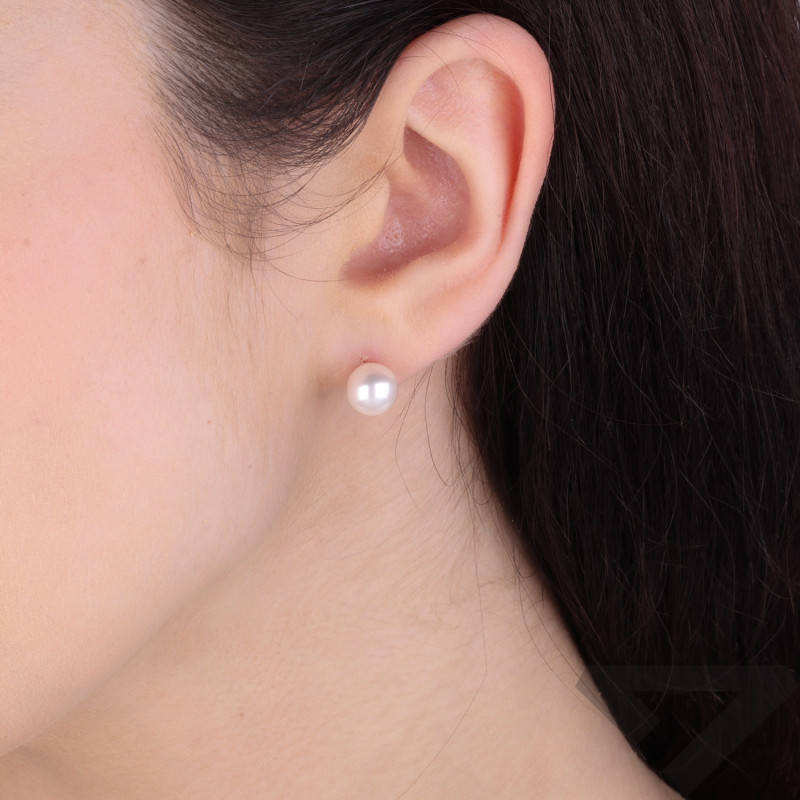 Kolczyki złote z białą perłą 7 mm