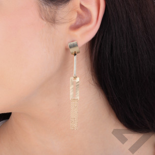 Kolczyki złote owal z wiszącym prostokątem