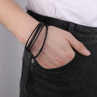 Bransoleta męska z prostokątem i czarnymi kulkami