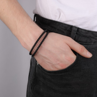 Bransoleta męska podwójna z czarną plecionką