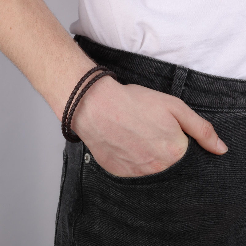 Bransoleta męska podwójna z brązową plecionką