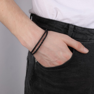 Bransoleta męska plecionka z kulkami na czarnym warkoczu