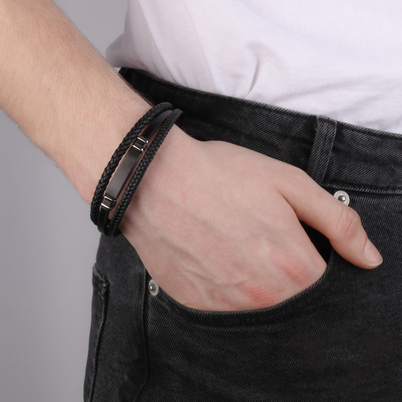 Bransoleta męska potrójna z czarną blaszką