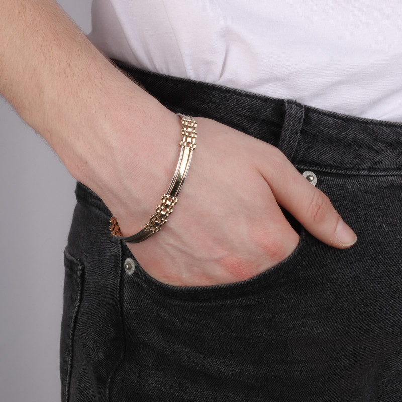 Bransoleta złota męska z blaszkami w dwóch kolorach