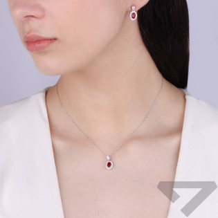 Kolczyki srebrne markiza z czerwoną cyrkonią