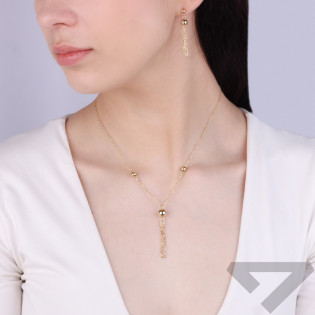 Naszyjnik złoty z trzema kulkami i łańcuszkami rolo