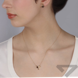 Kolczyki złote koliber z kwarcem dymnym i diamentami