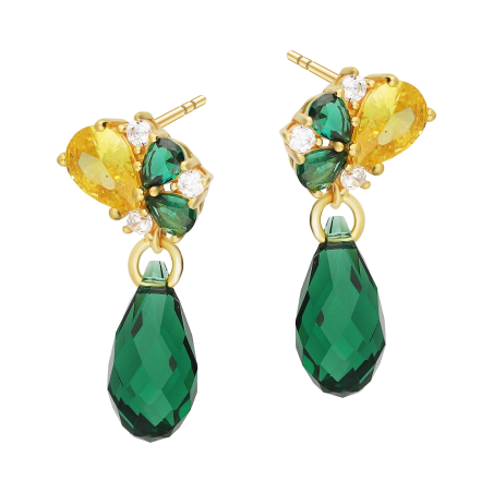 Pozłacane Kolczyki z Kryształami - Zielone Łezki - JubilerSezam.pl