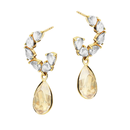 Kolczyki pozłacane z białymi i żółtym kryształem
