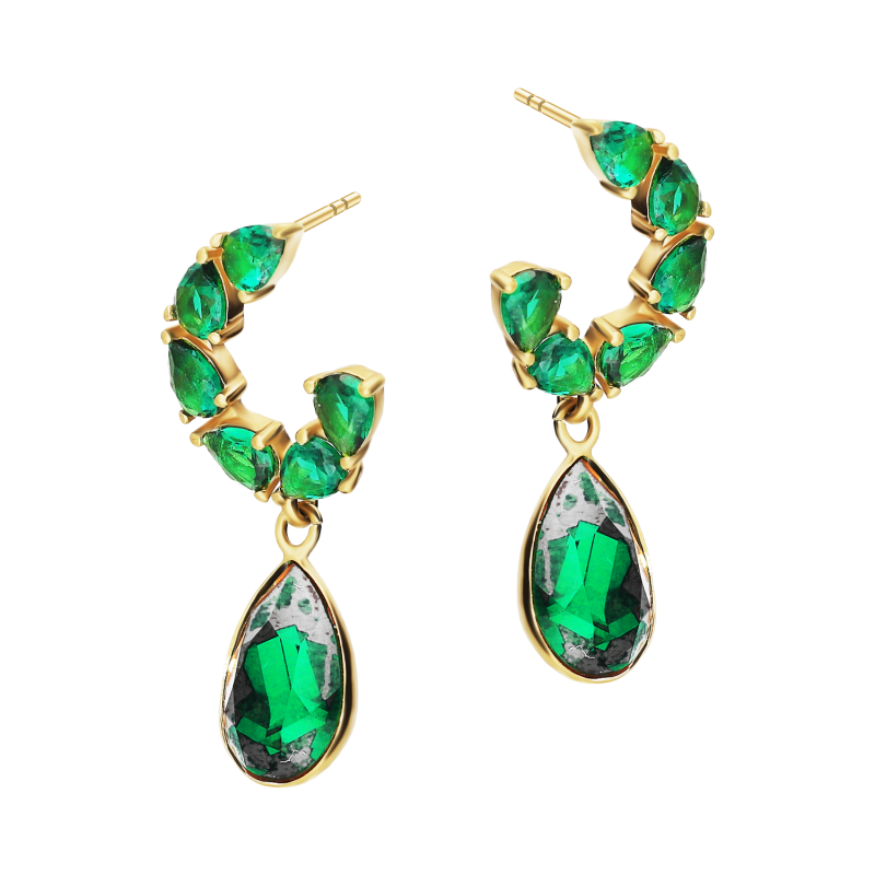Kolczyki pozłacane z zielonymi kryształami