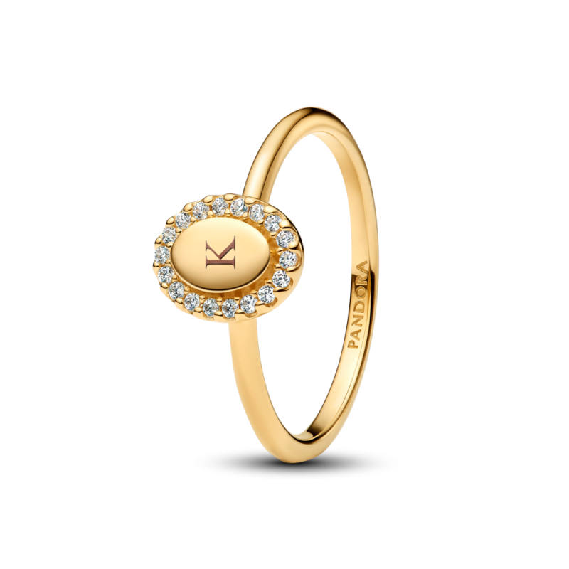 Pierścionek z owalnym oczkiem Pandora w lśniącej obwódce do grawerowania 163800C01