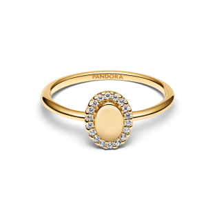 Pierścionek z owalnym oczkiem Pandora w lśniącej obwódce do grawerowania 163800C01