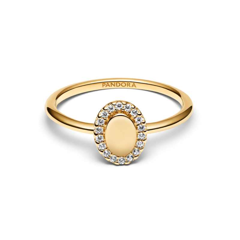 Pierścionek z owalnym oczkiem Pandora w lśniącej obwódce do grawerowania 163800C01