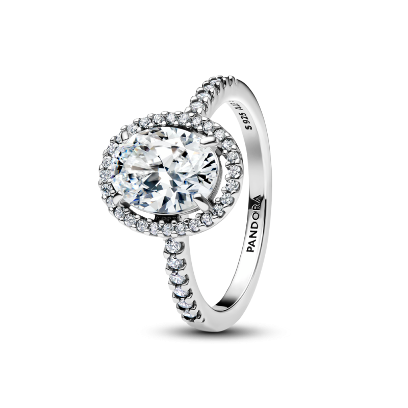 Pierścionek z owalnym oczkiem Pandora w lśniącej obwódce 193777C01