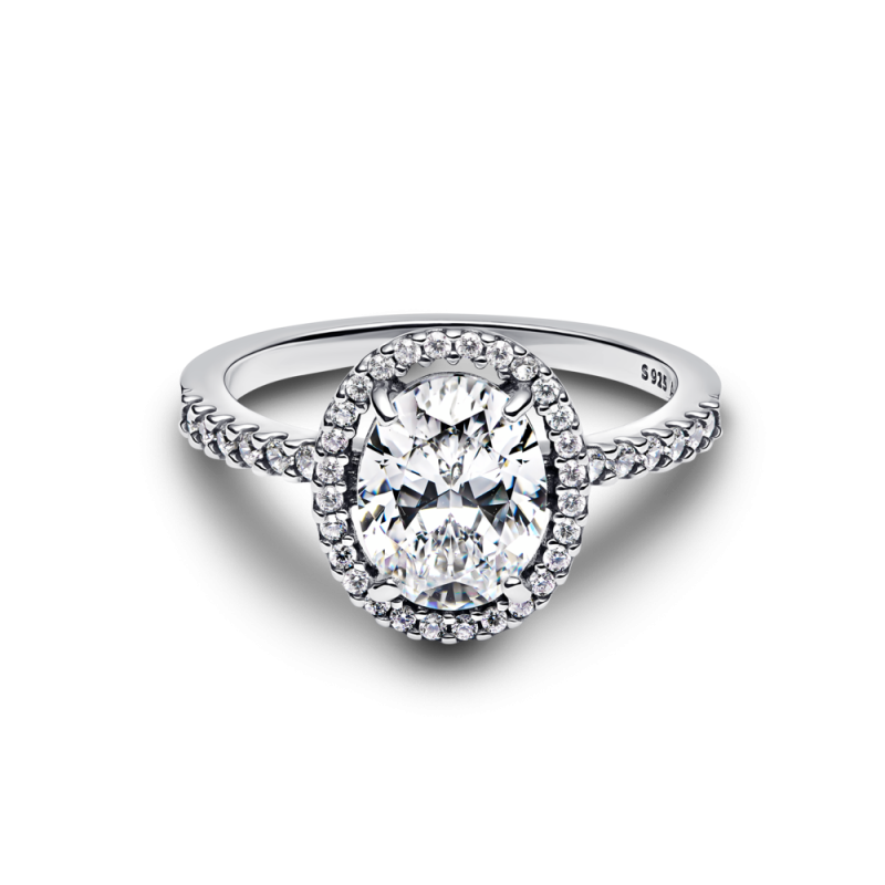 Pierścionek z owalnym oczkiem Pandora w lśniącej obwódce 193777C01